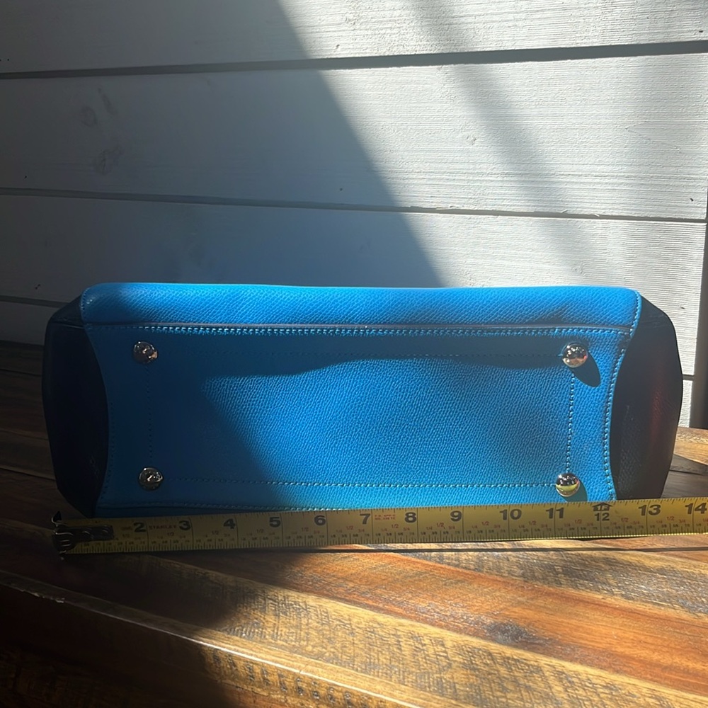 Coach Bright Blue Leather Tote with Orange Trim and Black Sides - Picture 7 of 15